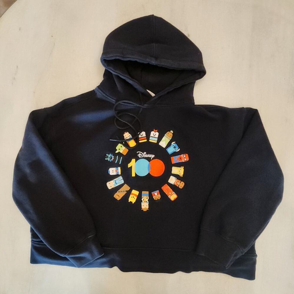 Disney 100 Unified Characters Pullover Hoodie Cropped SZ Large Pixar Marvel
